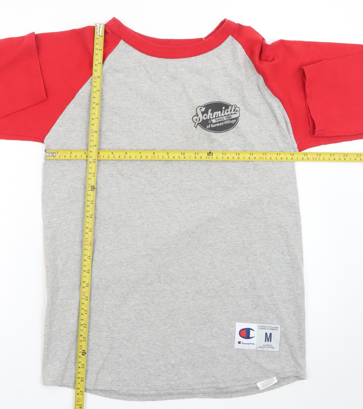 Champion Men’s Grey Red 3/4 Sleeve Raglan Graphic T-Shirt M