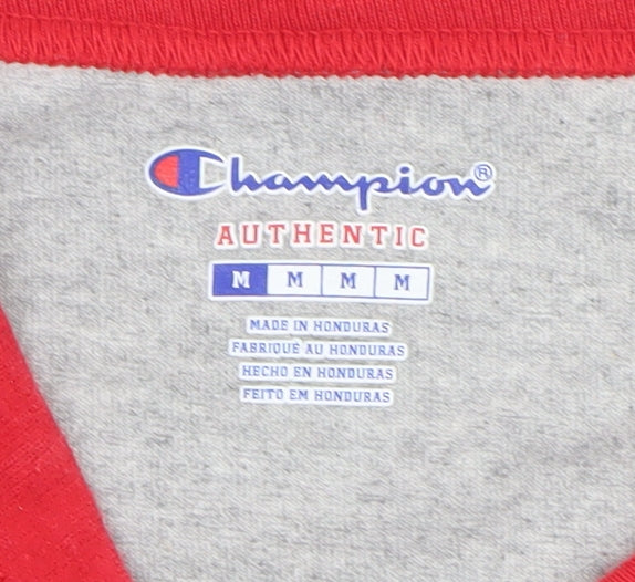 Champion Men’s Grey Red 3/4 Sleeve Raglan Graphic T-Shirt M