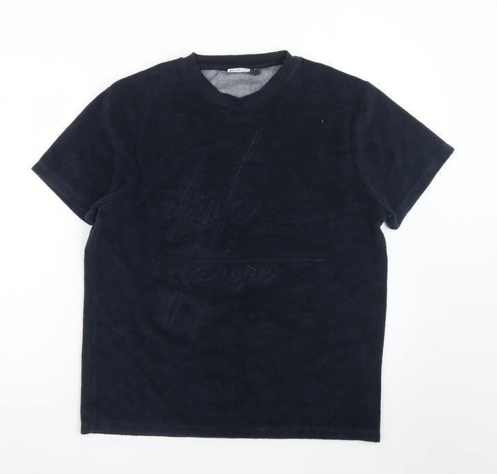 ASOS DESIGN Men's Black Short Sleeve Crew Neck Velour T-Shirt Size M