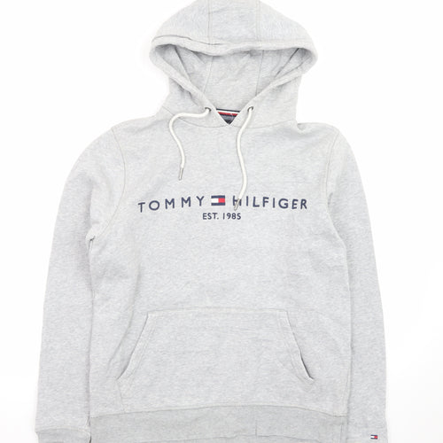 Tommy Hilfiger Men’s Grey Pullover Hoodie S Logo Fleece Sweatshirt