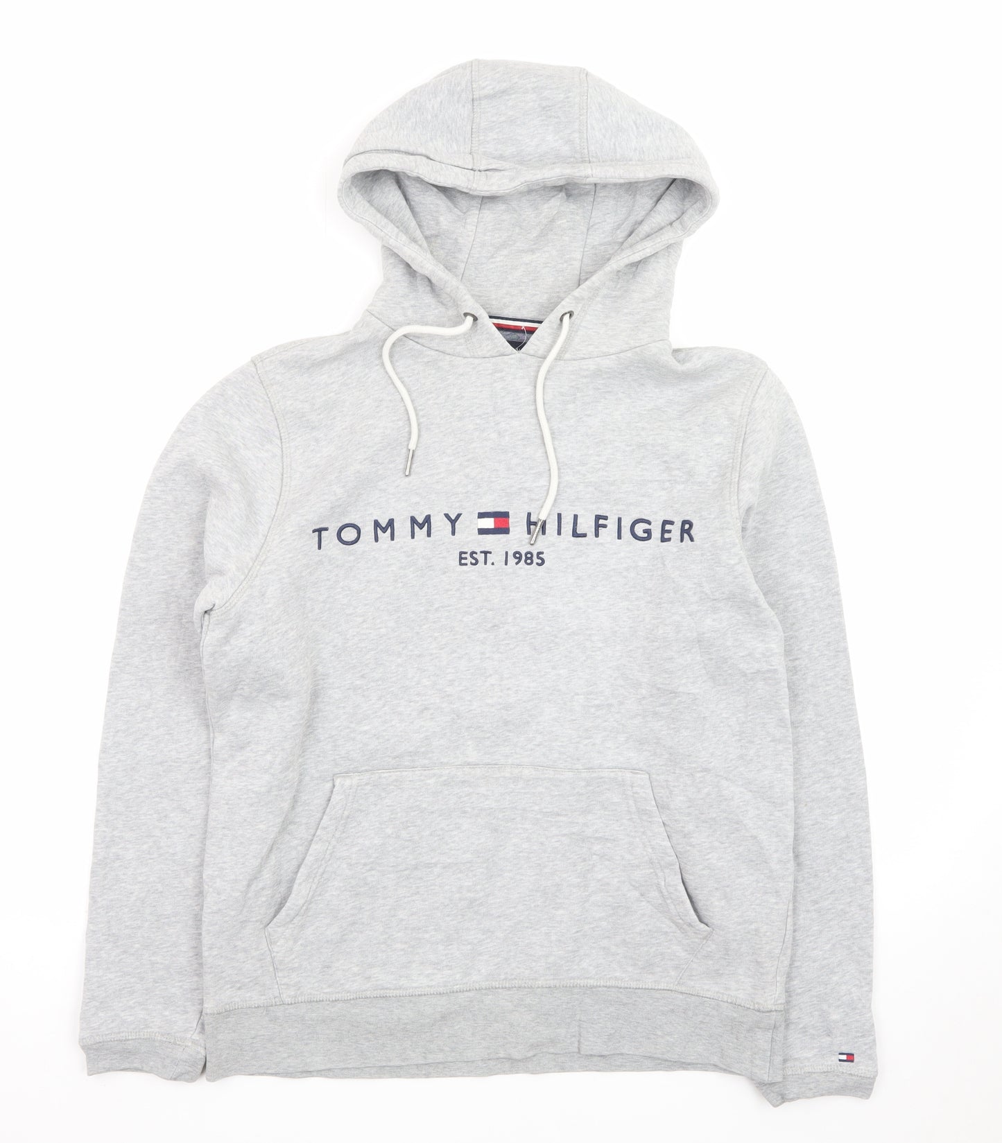 Tommy Hilfiger Men’s Grey Pullover Hoodie S Logo Fleece Sweatshirt