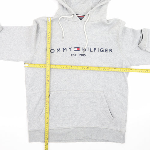 Tommy Hilfiger Men’s Grey Pullover Hoodie S Logo Fleece Sweatshirt