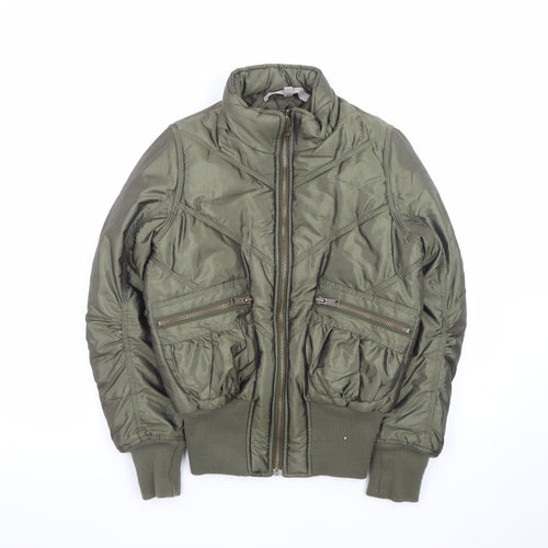 Oasis Women's Green Size 10 Bomber Jacket Zip Quilted Casual