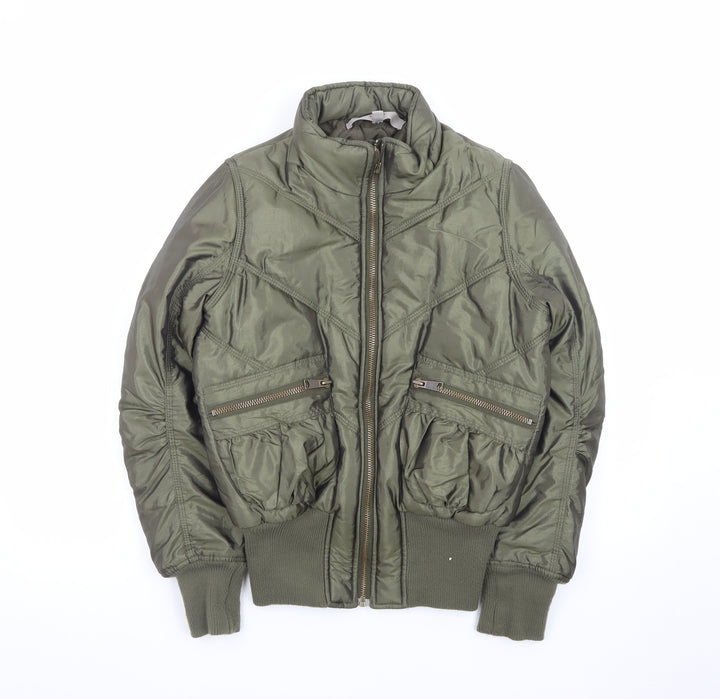 Oasis Women's Green Size 10 Bomber Jacket Zip Quilted Casual