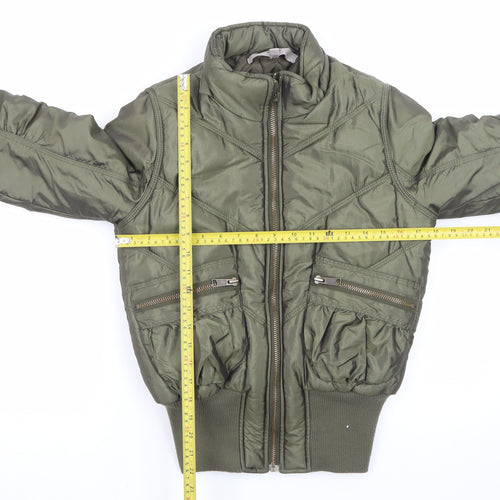 Oasis Women's Green Size 10 Bomber Jacket Zip Quilted Casual