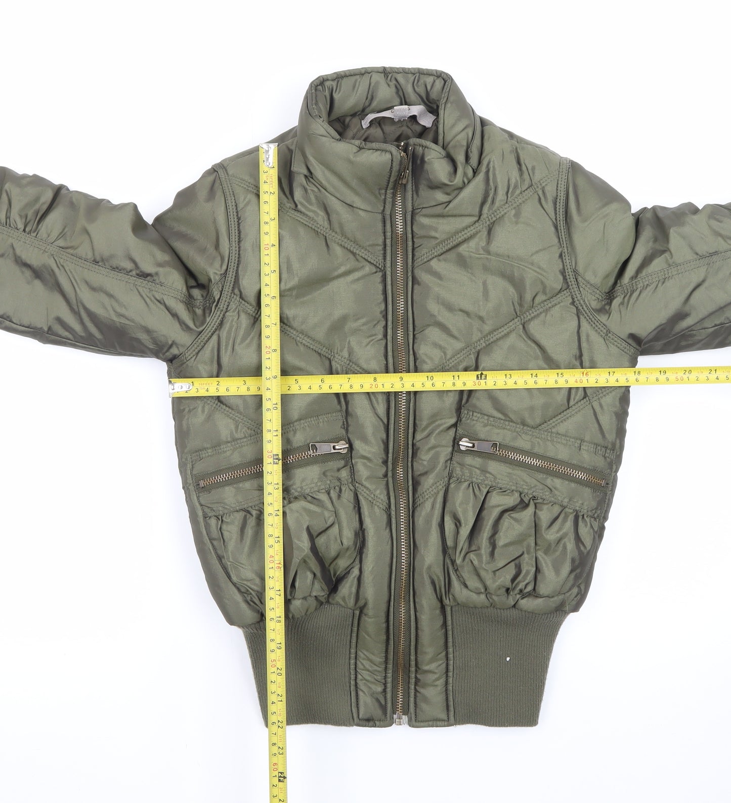 Oasis Women's Green Size 10 Bomber Jacket Zip Quilted Casual