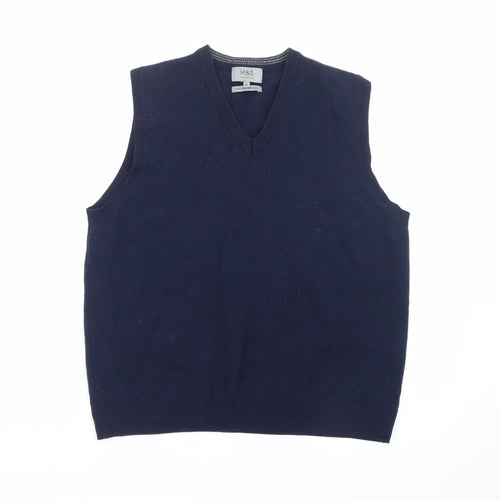 Marks and Spencer Men’s Blue XL Lambswool V-Neck Sleeveless Vest Jumper
