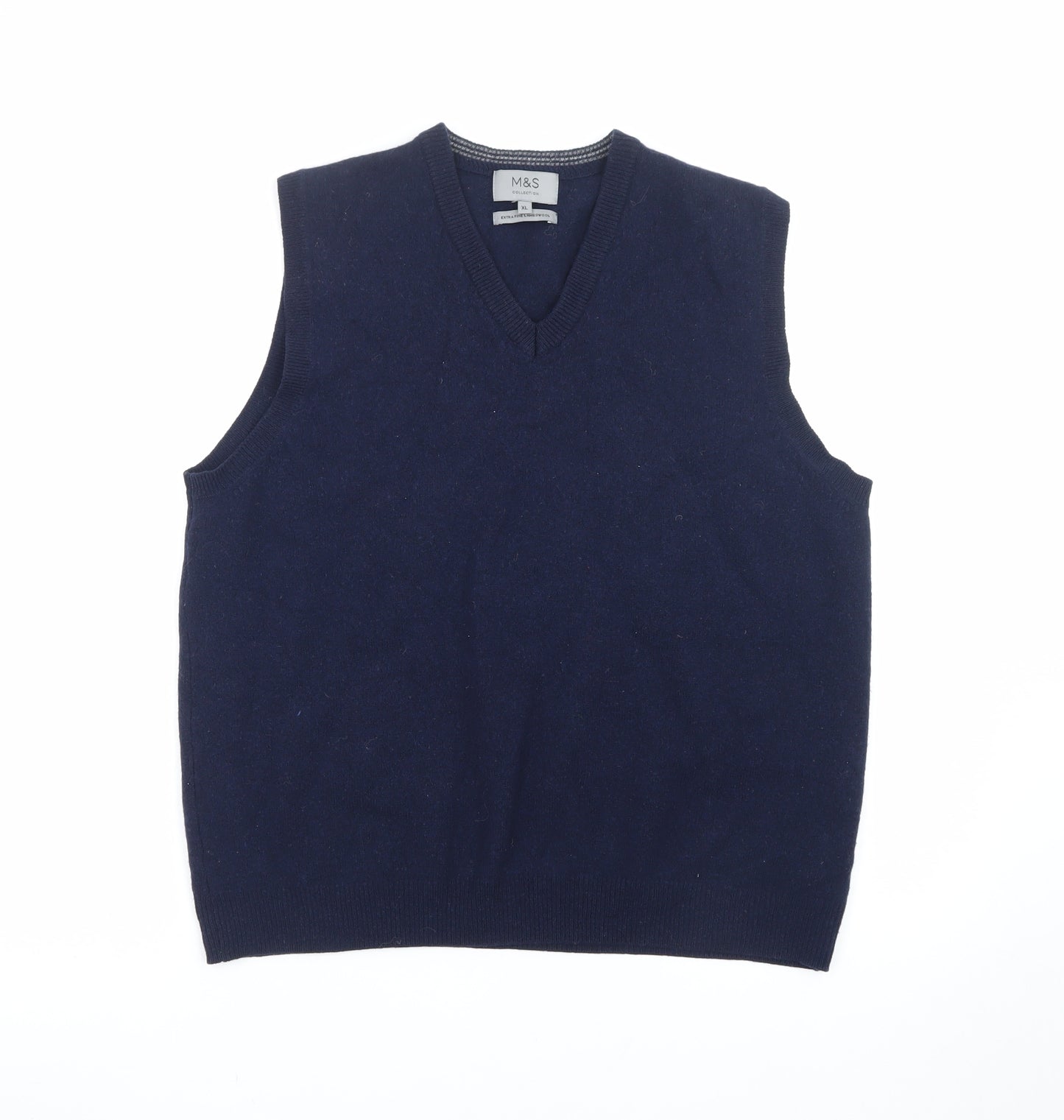 Marks and Spencer Men’s Blue XL Lambswool V-Neck Sleeveless Vest Jumper