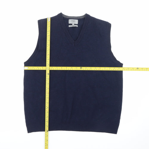 Marks and Spencer Men’s Blue XL Lambswool V-Neck Sleeveless Vest Jumper
