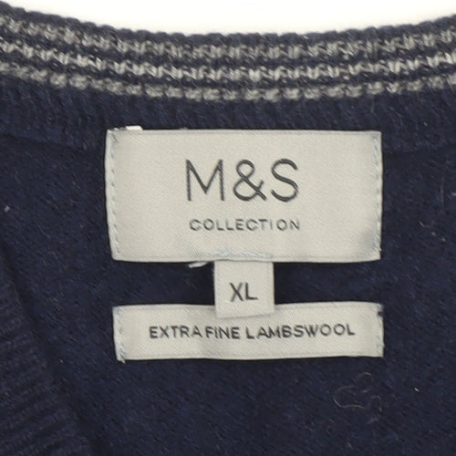 Marks and Spencer Men’s Blue XL Lambswool V-Neck Sleeveless Vest Jumper