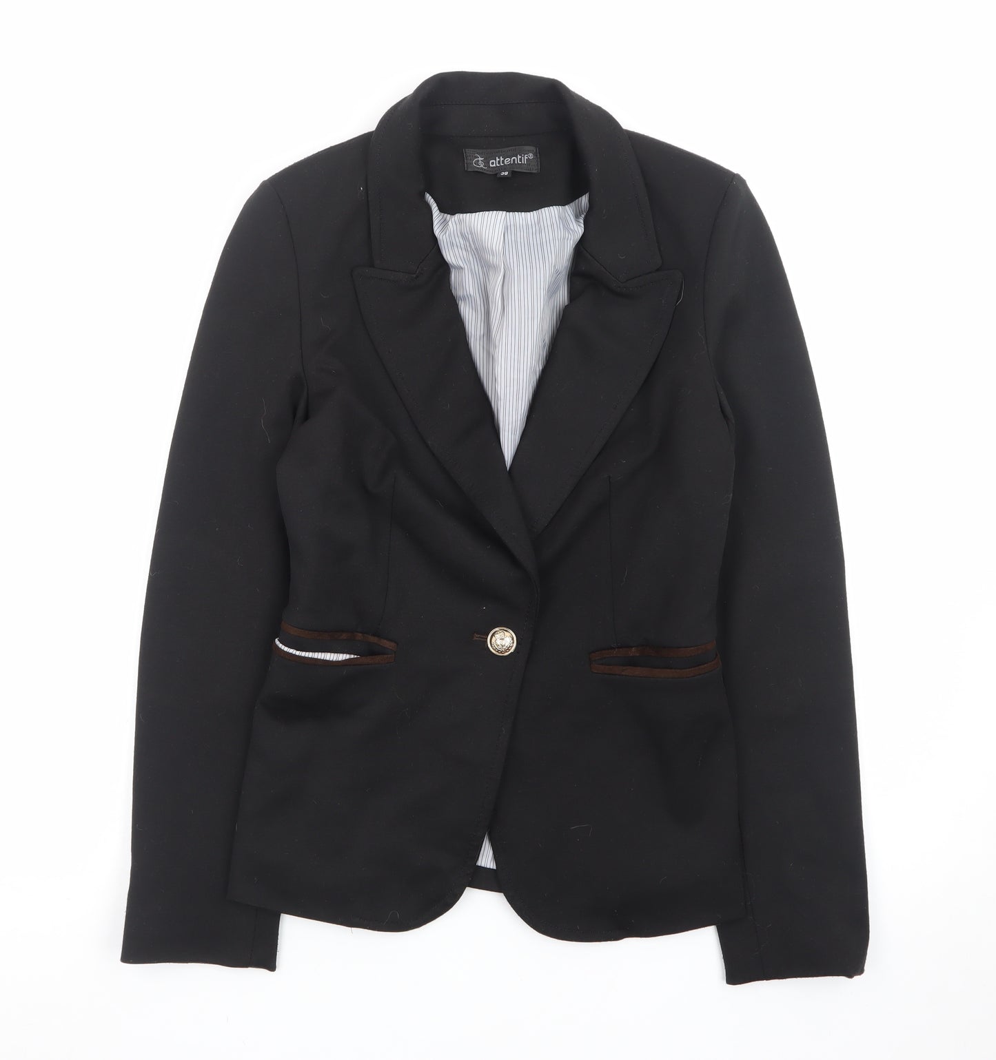 Attentif Women's Black Slim Fit One-Button Blazer Size 10