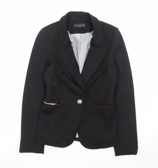 Attentif Women's Black Slim Fit One-Button Blazer Size 10