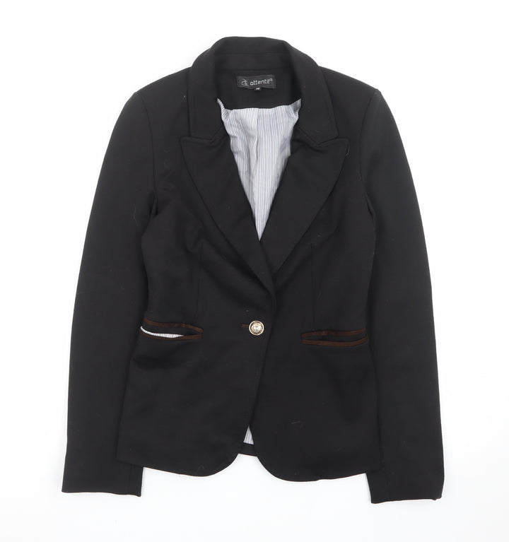 Attentif Women's Black Slim Fit One-Button Blazer Size 10