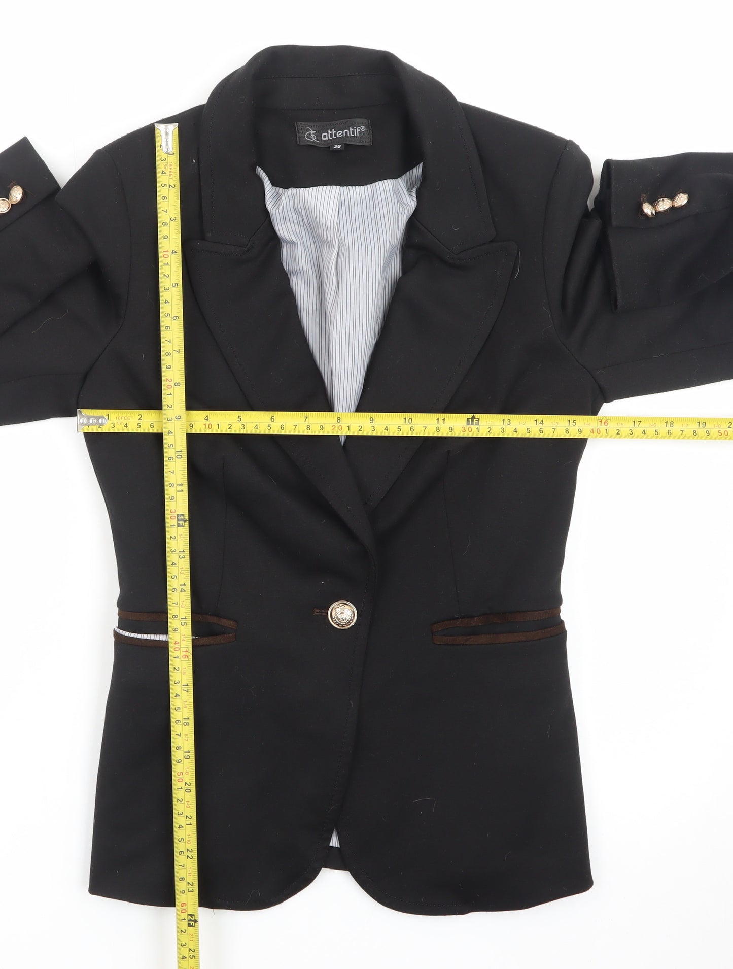 Attentif Women's Black Slim Fit One-Button Blazer Size 10