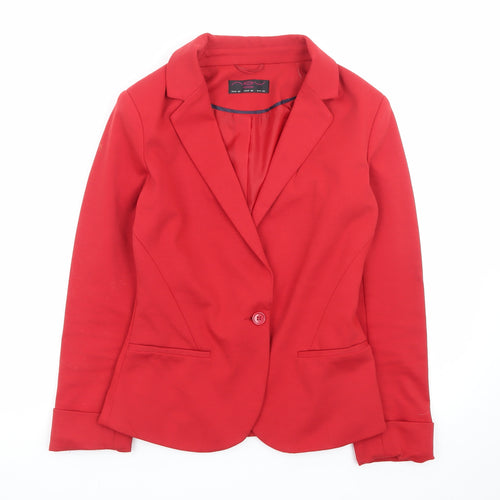New Look Women's Red One-Button Blazer Jacket Size M Workwear