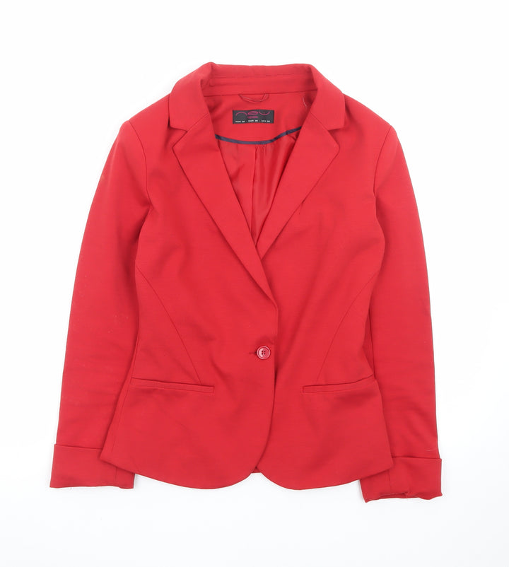New Look Women's Red One-Button Blazer Jacket Size M Workwear