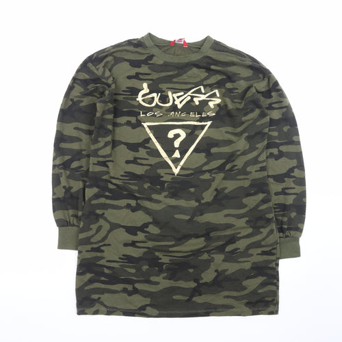 Guess Women Green Camouflage T-Shirt Dress XS Long Sleeve