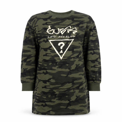Guess Women Green Camouflage T-Shirt Dress XS Long Sleeve