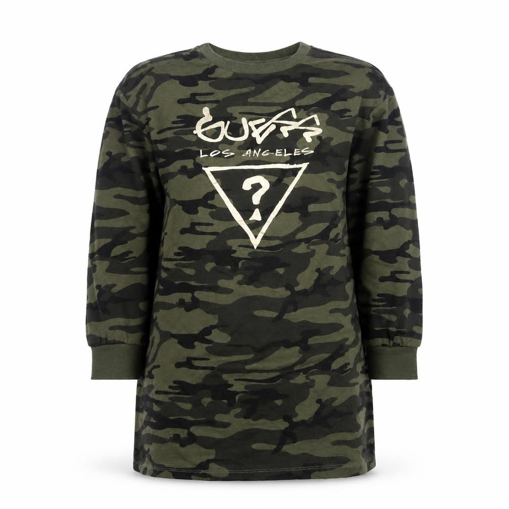 Guess Women Green Camouflage T-Shirt Dress XS Long Sleeve