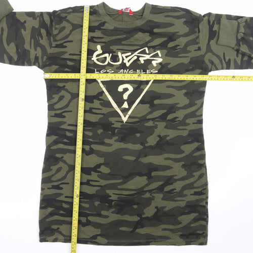 Guess Women Green Camouflage T-Shirt Dress XS Long Sleeve