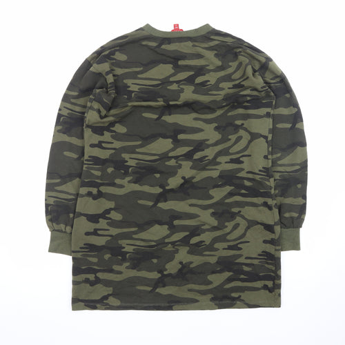 Guess Women Green Camouflage T-Shirt Dress XS Long Sleeve