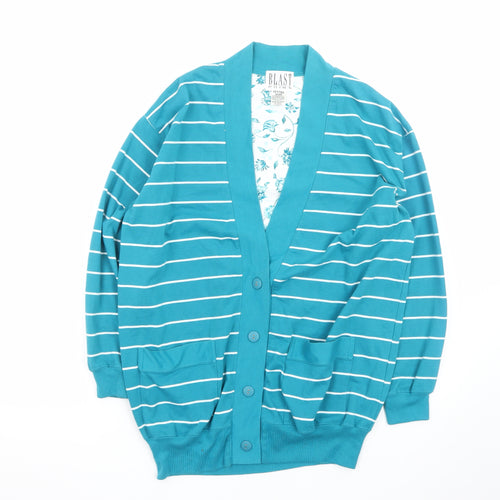 Blast Point Women's Blue Striped Petites Cardigan M Relaxed Fit