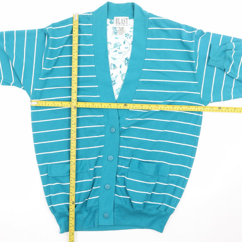 Blast Point Women's Blue Striped Petites Cardigan M Relaxed Fit
