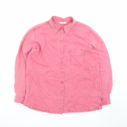Marks and Spencer Women Pink Cotton Long Sleeve Button-Up Shirt UK 16