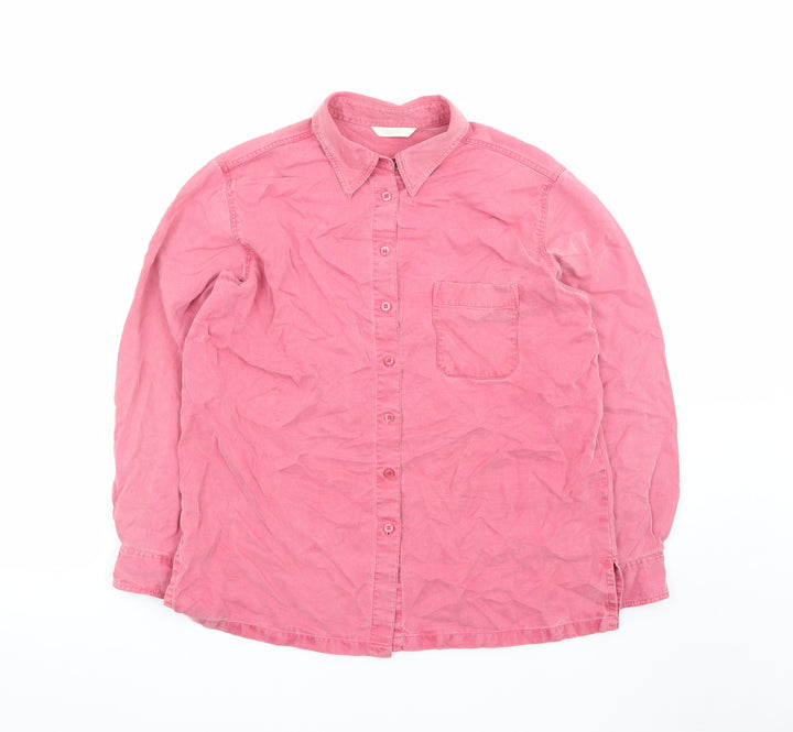 Marks and Spencer Women Pink Cotton Long Sleeve Button-Up Shirt UK 16