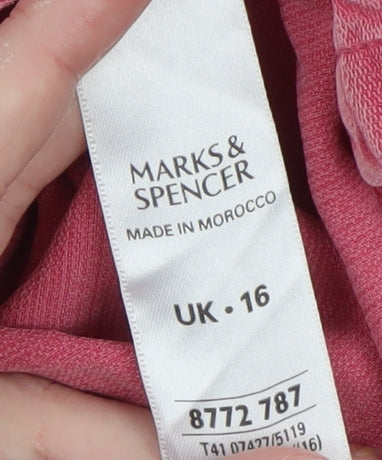 Marks and Spencer Women Pink Cotton Long Sleeve Button-Up Shirt UK 16