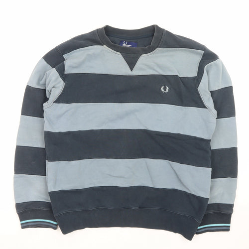 Fred Perry Men's Blue Striped Crew Neck Pullover Sweatshirt L