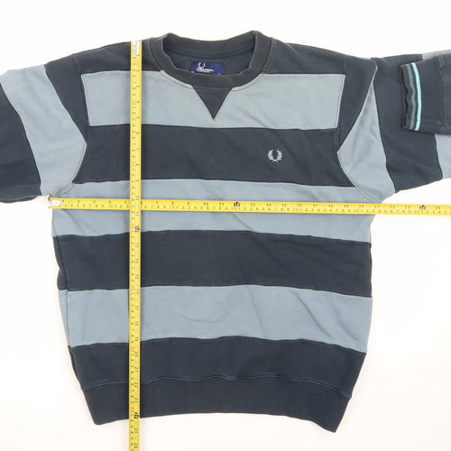 Fred Perry Men's Blue Striped Crew Neck Pullover Sweatshirt L