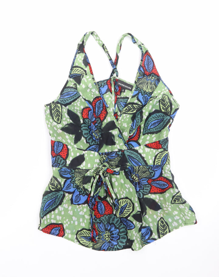 Warehouse Womens Multicoloured Floral Wrap Blouse Size 12