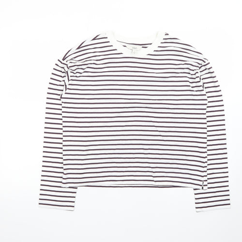Marks and Spencer Womens White Striped Long Sleeve Cotton T-Shirt Size 12