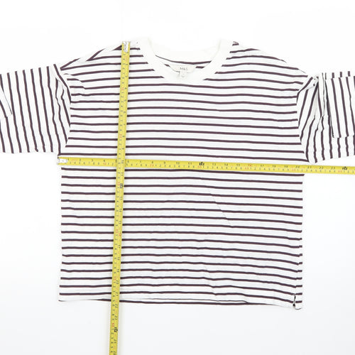 Marks and Spencer Womens White Striped Long Sleeve Cotton T-Shirt Size 12