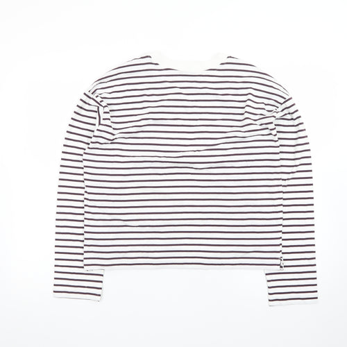 Marks and Spencer Womens White Striped Long Sleeve Cotton T-Shirt Size 12