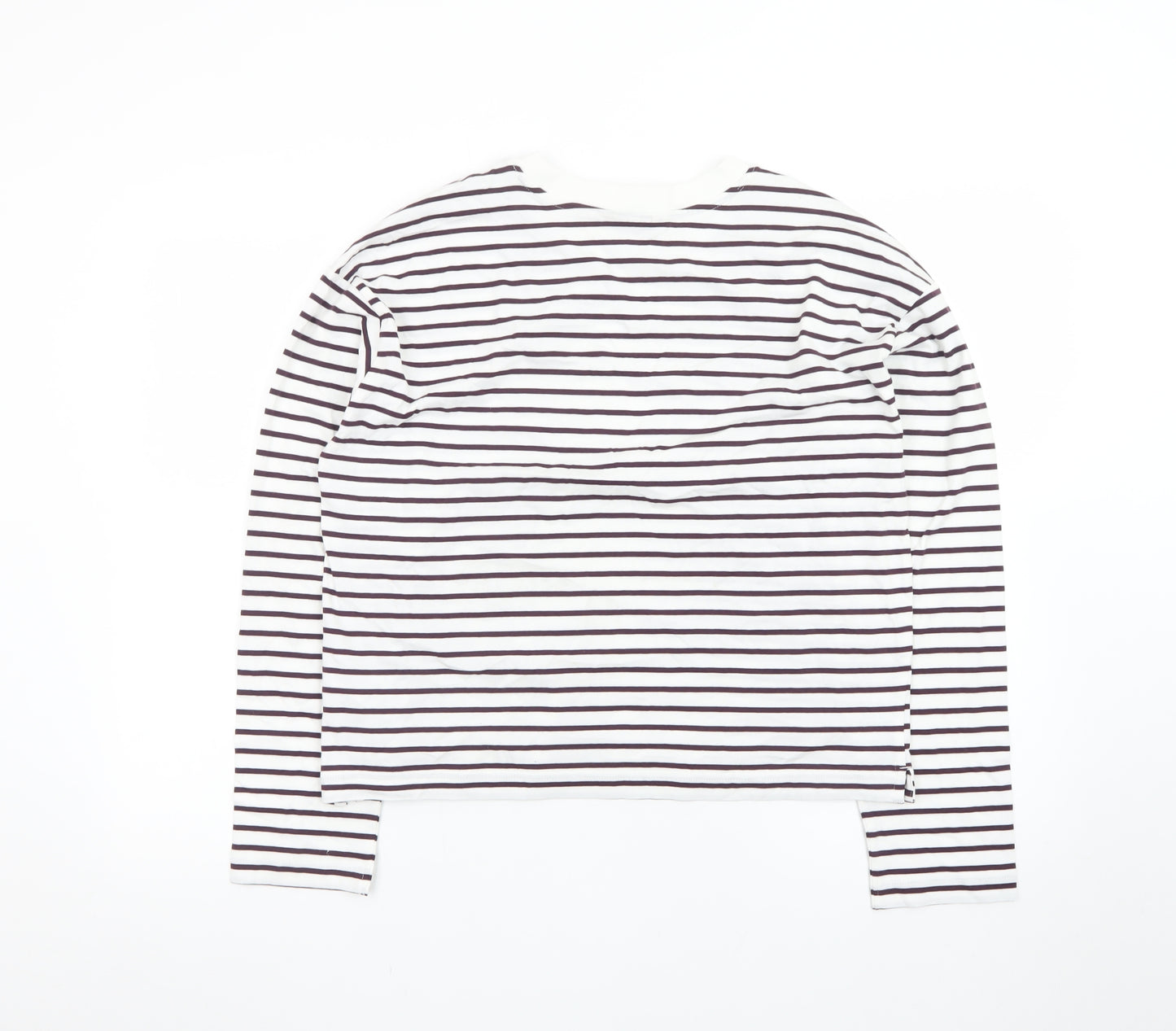 Marks and Spencer Womens White Striped Long Sleeve Cotton T-Shirt Size 12