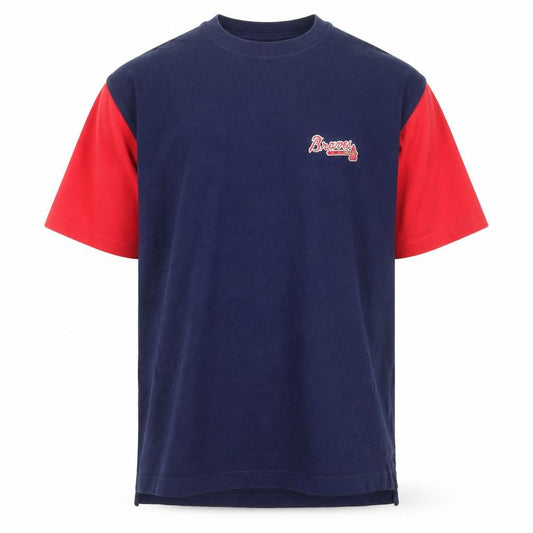 Front view of Iron Knights Athletics Men's Navy Red Braves T-Shirt Medium 1999 Cotton