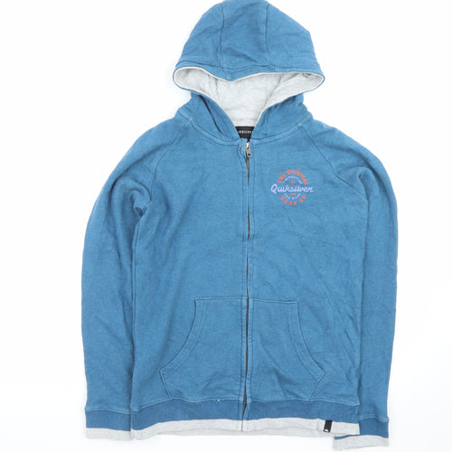 Quiksilver Men's Blue Full Zip Hoodie Size L Surf Logo Cotton Blend