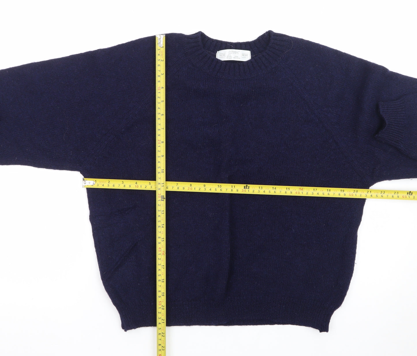 Marks & Spencer Women Navy Blue Wool Crew Neck Jumper Size 16/18