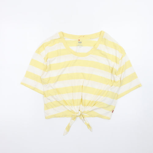 Levi's Women Yellow Striped Cropped T-Shirt Size S Casual Summer