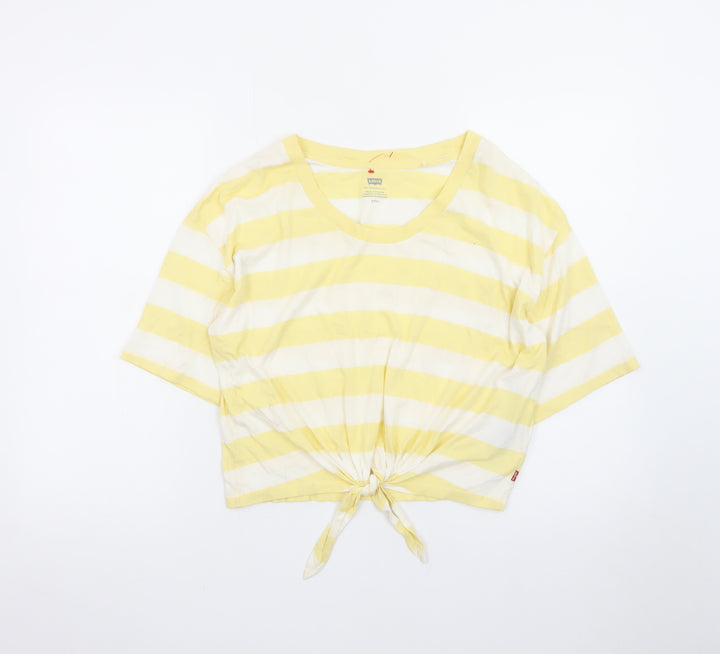 Levi's Women Yellow Striped Cropped T-Shirt Size S Casual Summer