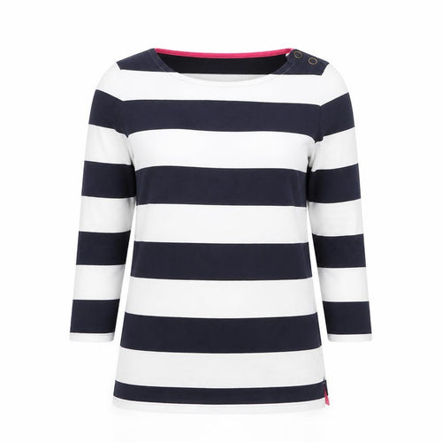 Boden Women’s Blue White Striped 3/4 Sleeve Cotton Boat Neck Top UK 10