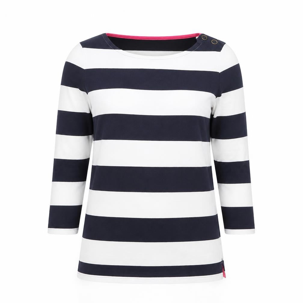 Boden Women’s Blue White Striped 3/4 Sleeve Cotton Boat Neck Top UK 10