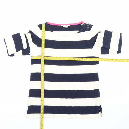 Boden Women’s Blue White Striped 3/4 Sleeve Cotton Boat Neck Top UK 10