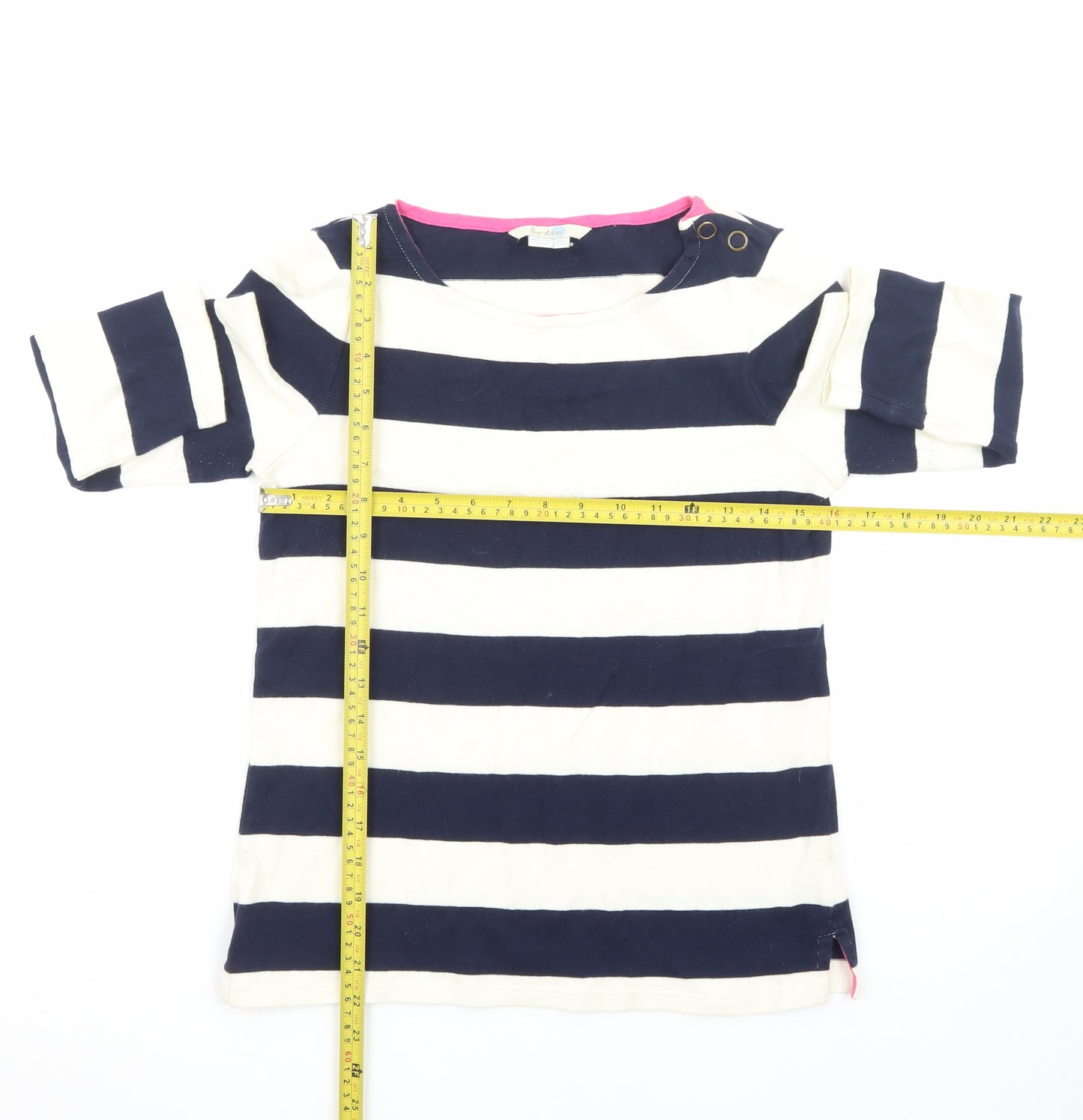 Boden Women’s Blue White Striped 3/4 Sleeve Cotton Boat Neck Top UK 10