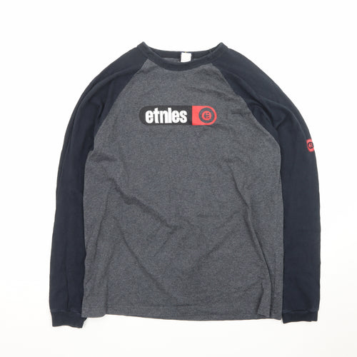 Etnies Men's Grey Long Sleeve Crew Neck Graphic T-Shirt M