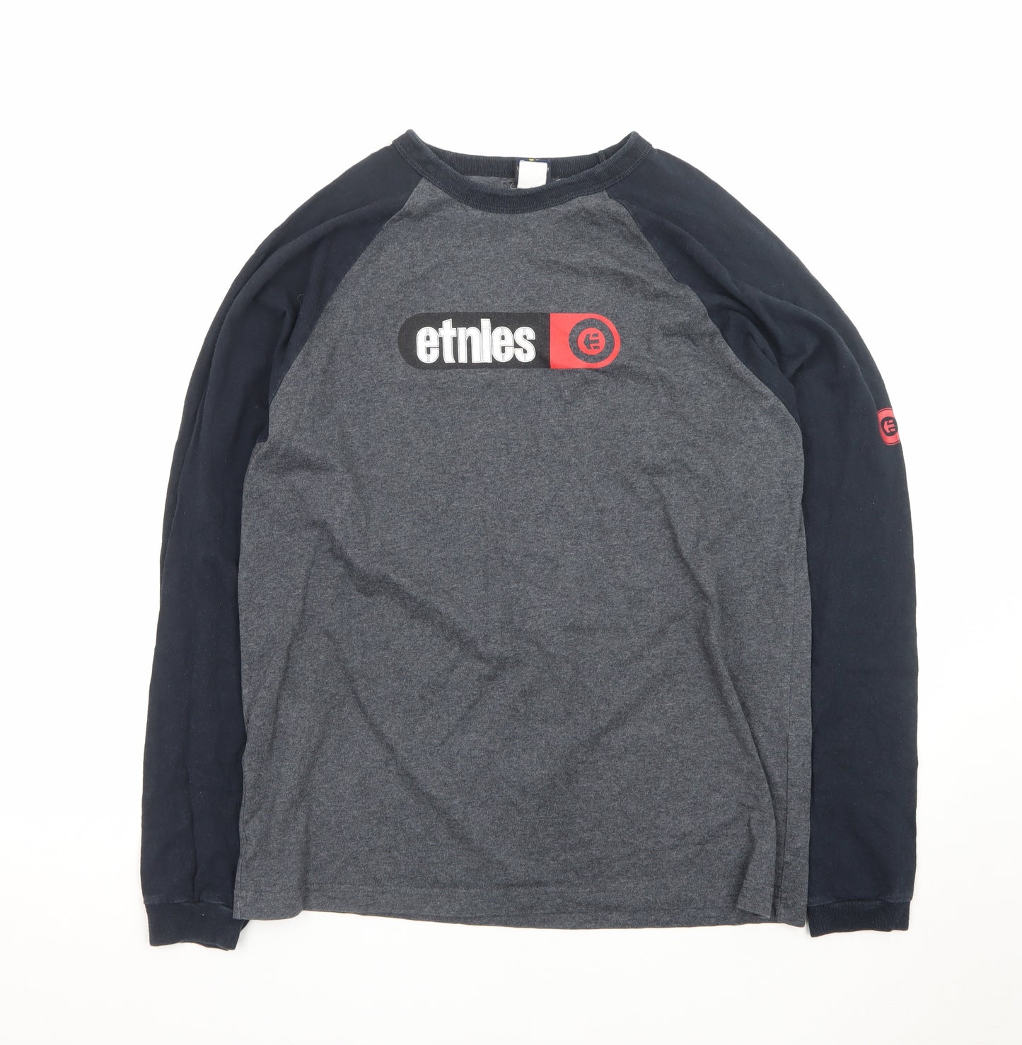 Etnies Men's Grey Long Sleeve Crew Neck Graphic T-Shirt M