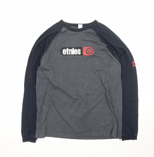 Etnies Men's Grey Long Sleeve Crew Neck Graphic T-Shirt M