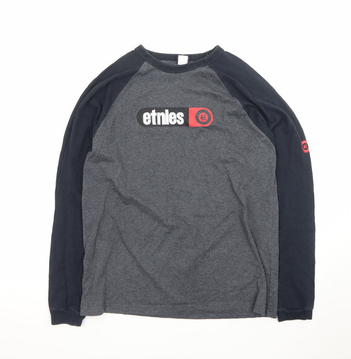 Etnies Men's Grey Long Sleeve Crew Neck Graphic T-Shirt M